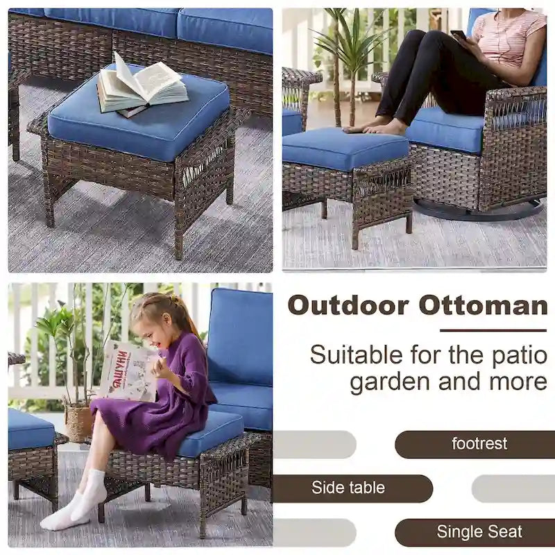 Gymojoy Poggiapiedi/Ottomana da esterno in vimini e rattan - Marrone
