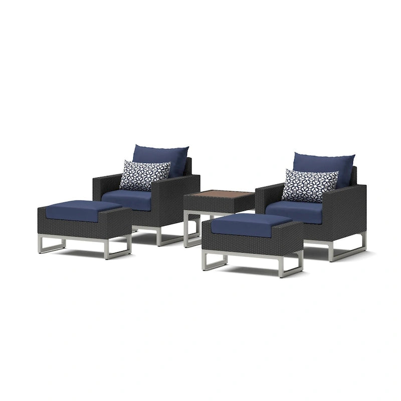 Set Milo Espresso 5 Pezzi con Poltrone da Esterno Sunbrella per Patio