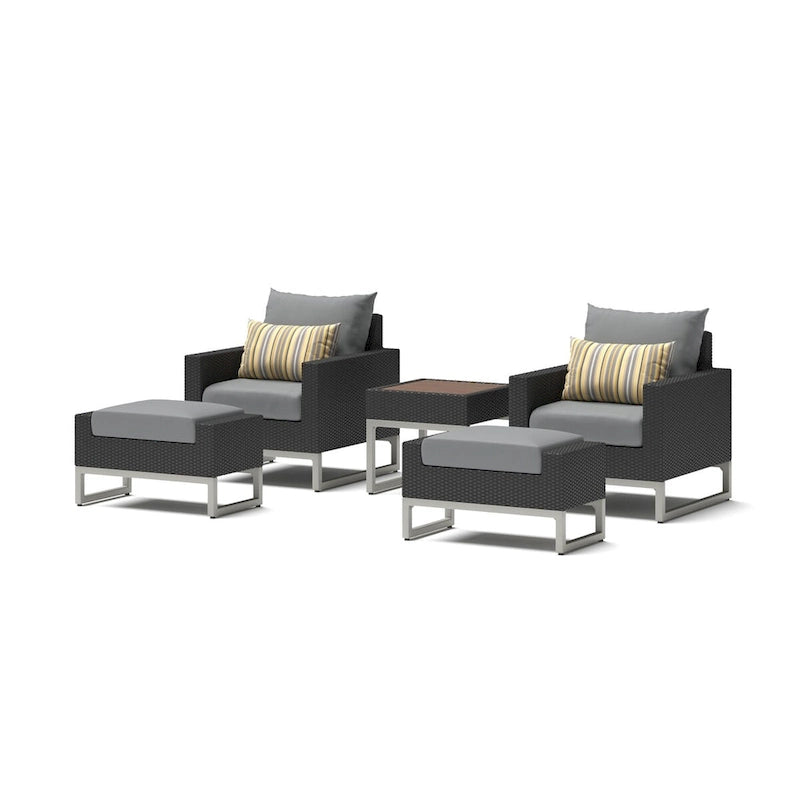 Set Milo Espresso 5 Pezzi con Poltrone da Esterno Sunbrella per Patio