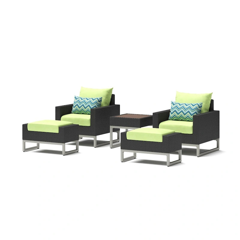 Set Milo Espresso 5 Pezzi con Poltrone da Esterno Sunbrella per Patio