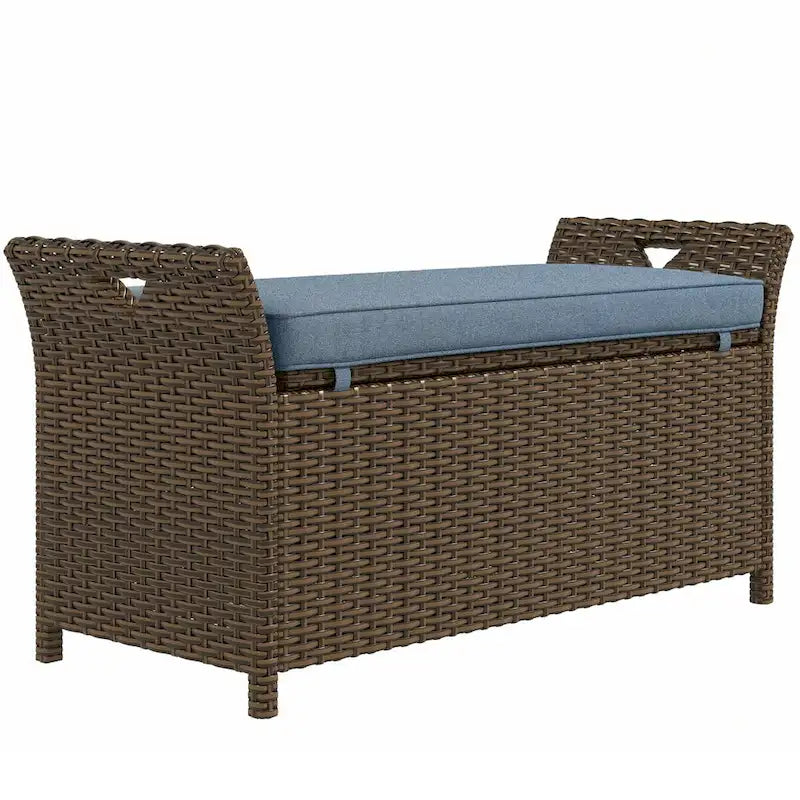 27 Gallon 2-In-1 Patio Wicker Storage Bench with Handles and Cushion