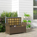 Panca Contenitore 2-in-1 da Esterno in Rattan da 100 Litri con Maniglie e Cuscino