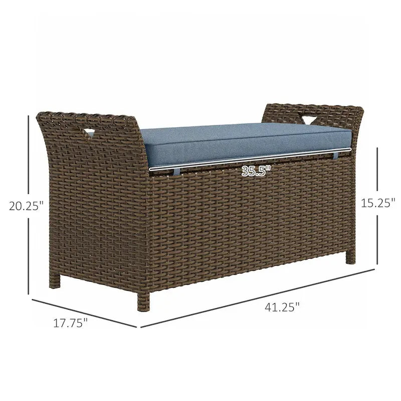Panca Contenitore 2-in-1 da Esterno in Rattan da 100 Litri con Maniglie e Cuscino