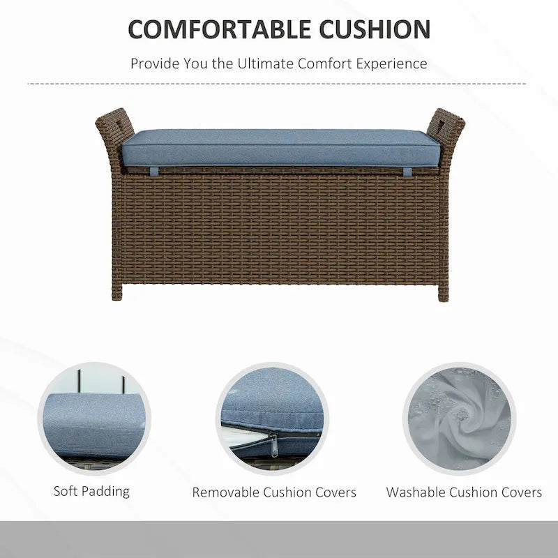 Panca Contenitore 2-in-1 da Esterno in Rattan da 100 Litri con Maniglie e Cuscino