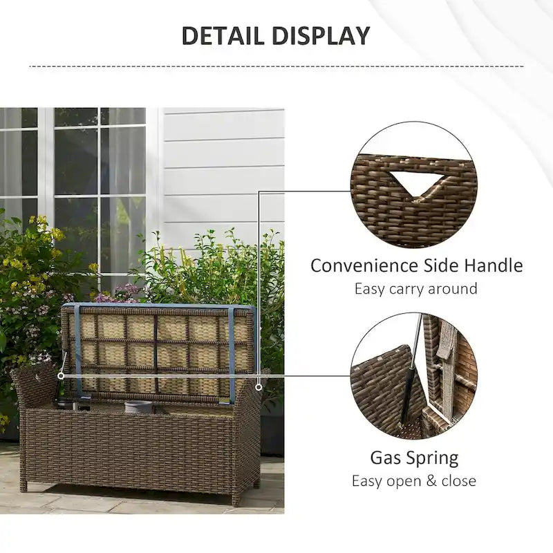 Panca Contenitore 2-in-1 da Esterno in Rattan da 100 Litri con Maniglie e Cuscino