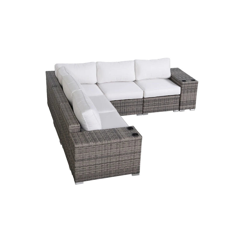 LSI Arelys - Salotto da esterno in vimini e rattan completamente assemblato con 4 posti a sedere e cuscini