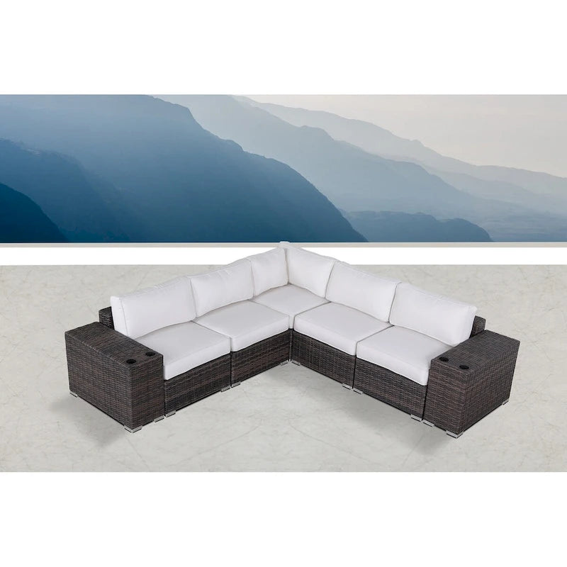 LSI Arelys - Salotto da esterno in vimini e rattan completamente assemblato con 4 posti a sedere e cuscini