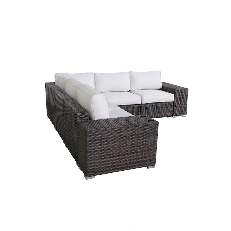 LSI Arelys - Salotto da esterno in vimini e rattan completamente assemblato con 4 posti a sedere e cuscini