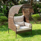 Divano singolo in Rattan con Tettuccio, Elegante Divano in Vimini da Esterno