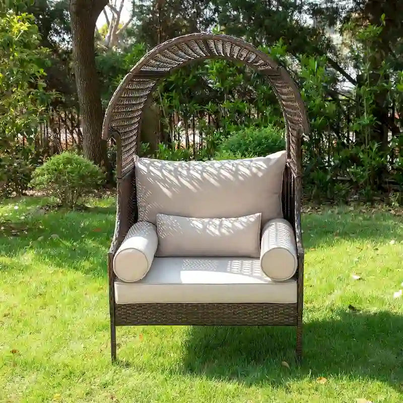 Divano singolo in Rattan con Tettuccio, Elegante Divano in Vimini da Esterno