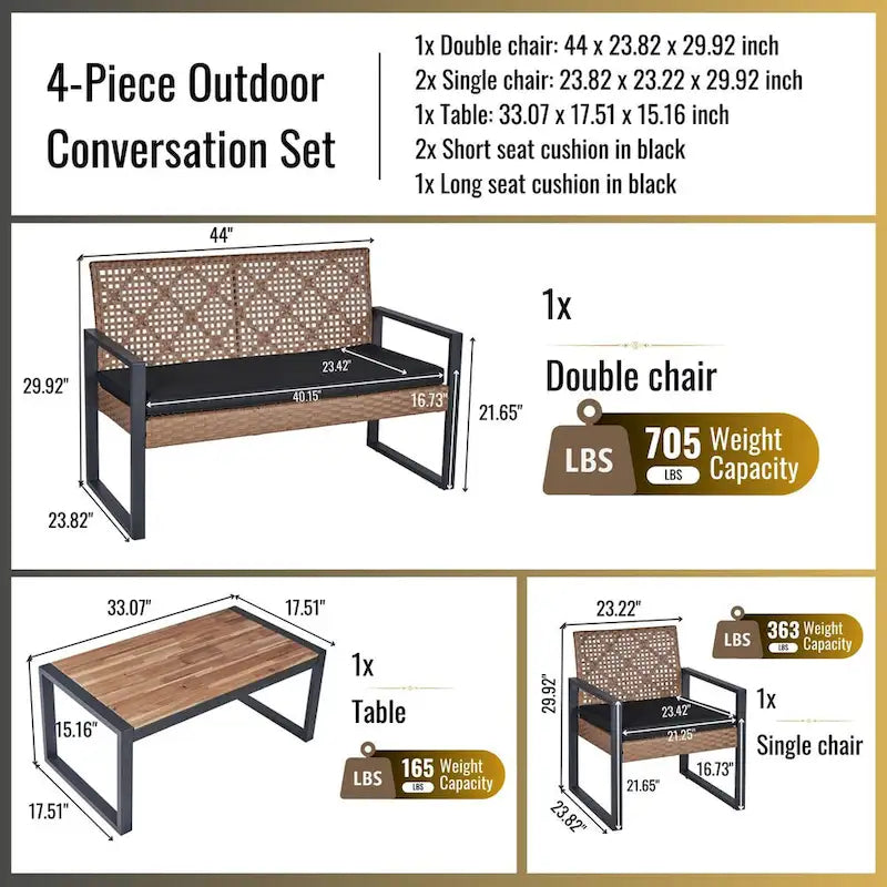 Set Mobili da Giardino WW da 4 Pezzi