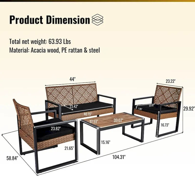 Set Mobili da Giardino WW da 4 Pezzi