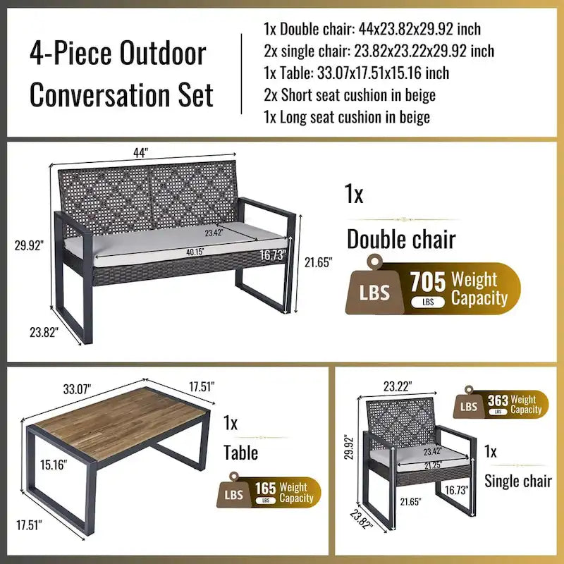 Set Mobili da Giardino WW da 4 Pezzi