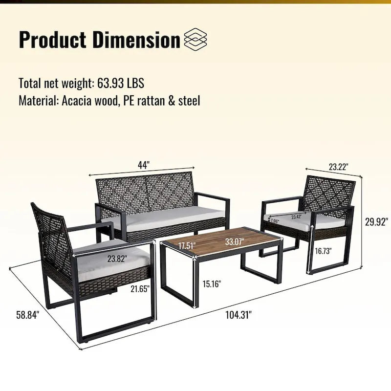 Set Mobili da Giardino WW da 4 Pezzi