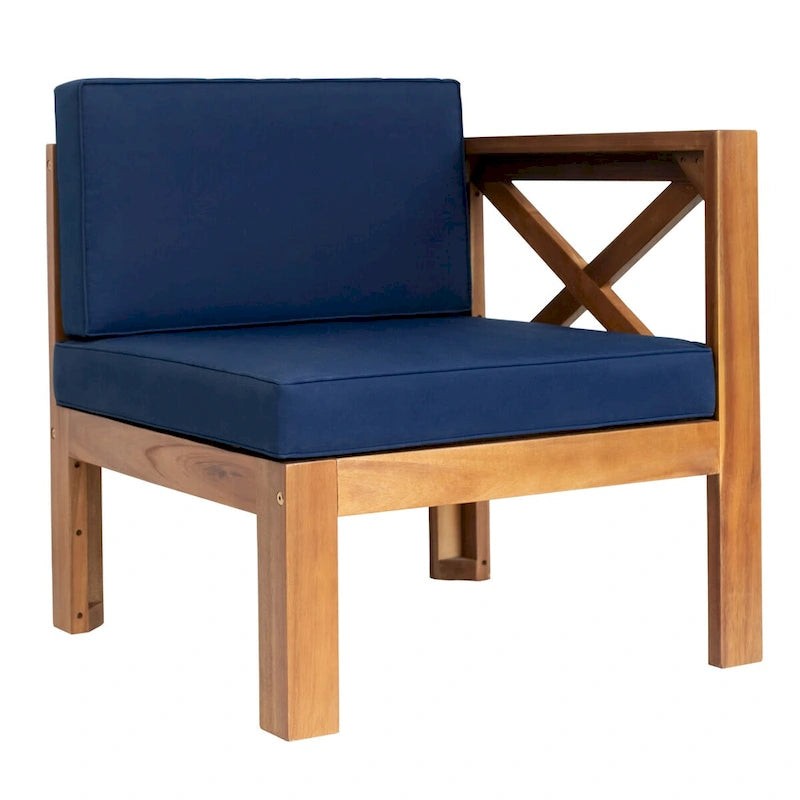 Set divano componibile da esterno 5 pezzi in legno naturale di acacia con tessuto idrorepellente
