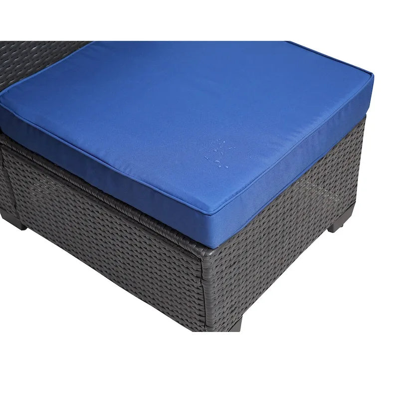 Set di divani da esterno a 7 pezzi per giardino e patio, nero + blu scuro, con tavolino da caffè, telaio in metallo resistente alla ruggine