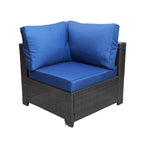 Set di divani da esterno a 7 pezzi per giardino e patio, nero + blu scuro, con tavolino da caffè, telaio in metallo resistente alla ruggine
