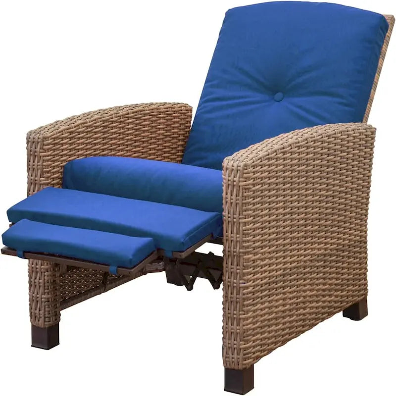 Sdraio Reclinabile Blu in Vimini per Esterni con Cuscino Blu1 Sedia - N/D
