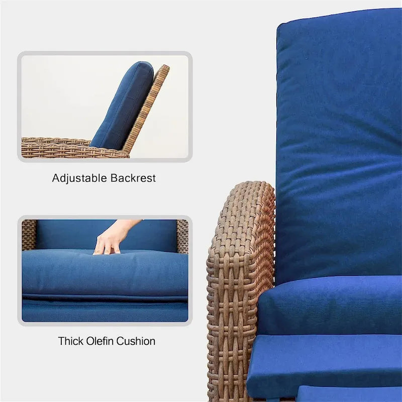 Sdraio Reclinabile Blu in Vimini per Esterni con Cuscino Blu1 Sedia - N/D