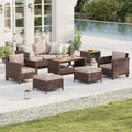 BONOSUKI Set da conversazione da giardino 7 pz in rattan marrone con 2 tavolini laterali