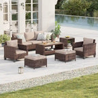 BONOSUKI Set da conversazione da giardino 7 pz in rattan marrone con 2 tavolini laterali