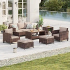 BONOSUKI Patio 7Pcs Furniture Conversation Brown Rattan 2 Side Tables