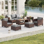 BONOSUKI Set da conversazione da giardino 7 pz in rattan marrone con 2 tavolini laterali