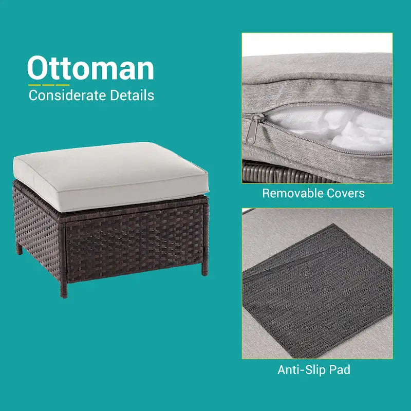 BONOSUKI Set da conversazione da giardino 7 pz in rattan marrone con 2 tavolini laterali