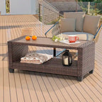 BONOSUKI Set da conversazione da giardino 7 pz in rattan marrone con 2 tavolini laterali