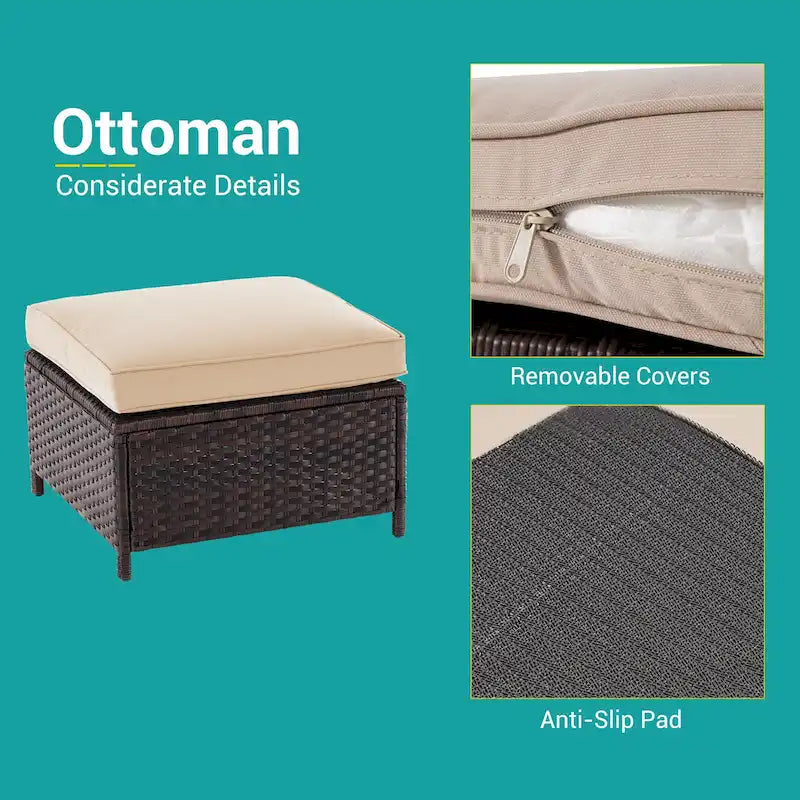 BONOSUKI Set da conversazione da giardino 7 pz in rattan marrone con 2 tavolini laterali