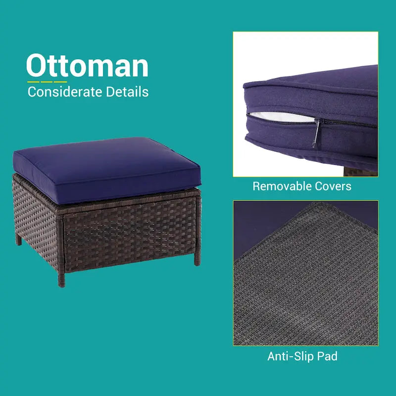 BONOSUKI Set da conversazione da giardino 7 pz in rattan marrone con 2 tavolini laterali