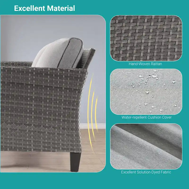 BONOSUKI Set Divano da Giardino 3 Pezzi in Rattan Grigio con Tavolino Laterale