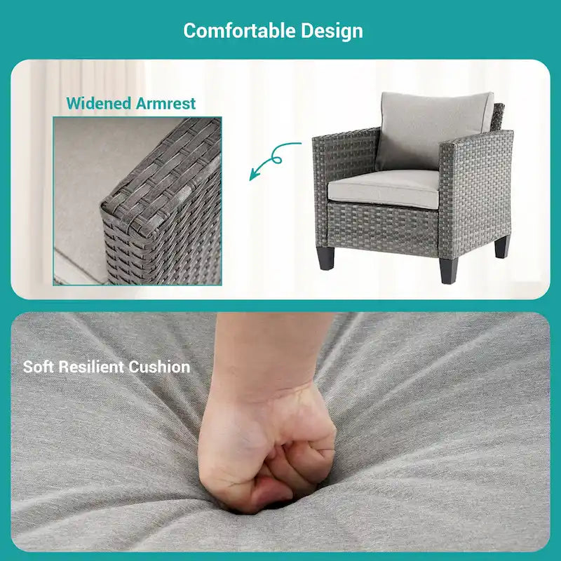 BONOSUKI Set Divano da Giardino 3 Pezzi in Rattan Grigio con Tavolino Laterale