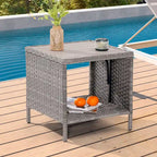BONOSUKI Set Divano da Giardino 3 Pezzi in Rattan Grigio con Tavolino Laterale