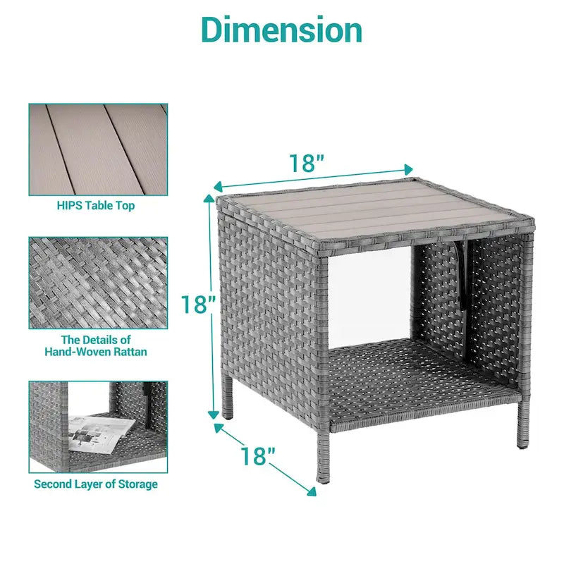 BONOSUKI Set Divano da Giardino 3 Pezzi in Rattan Grigio con Tavolino Laterale