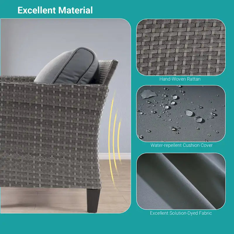 BONOSUKI Set Divano da Giardino 3 Pezzi in Rattan Grigio con Tavolino Laterale
