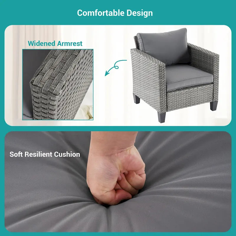 BONOSUKI Set Divano da Giardino 3 Pezzi in Rattan Grigio con Tavolino Laterale