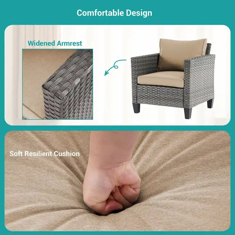 BONOSUKI Set Divano da Giardino 3 Pezzi in Rattan Grigio con Tavolino Laterale