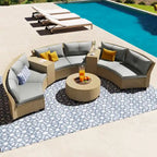 Combinazione di mobili da giardino a ventaglio in rattan per 6 persone con cuscini e tavolo