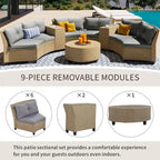 Combinazione di mobili da giardino a ventaglio in rattan per 6 persone con cuscini e tavolo
