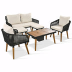 Set da 6 mobili per patio in corda con tavolo bar rinfrescante in legno di acacia