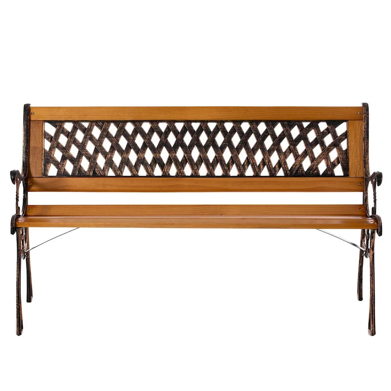 Panca da giardino classica in legno a doghe, struttura in acciaio, per cortile, patio, giardino, balcone e terrazzo