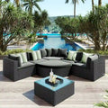 Set Divani da Esterno in Rattan da 7 Pezzi, Divano Chaise Longue in Rattan