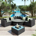 Set Divani da Esterno in Rattan da 7 Pezzi, Divano Chaise Longue in Rattan