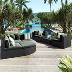 Set Divani da Esterno in Rattan da 7 Pezzi, Divano Chaise Longue in Rattan