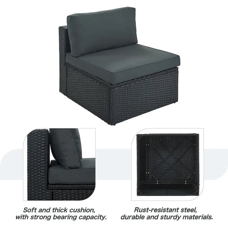 Set Divani da Esterno in Rattan da 7 Pezzi, Divano Chaise Longue in Rattan