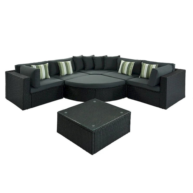 Set Divani da Esterno in Rattan da 7 Pezzi, Divano Chaise Longue in Rattan