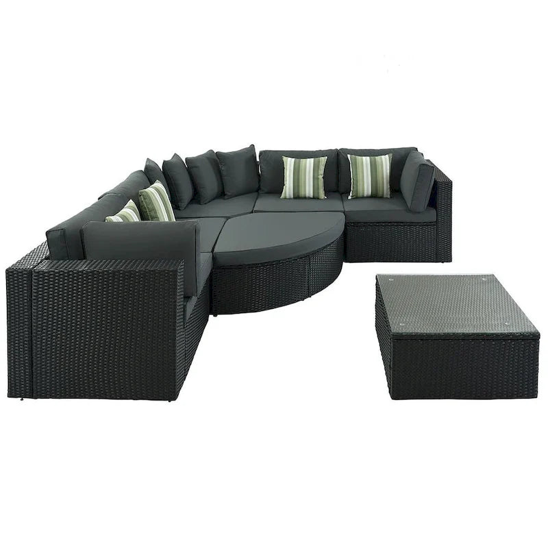 Set Divani da Esterno in Rattan da 7 Pezzi, Divano Chaise Longue in Rattan