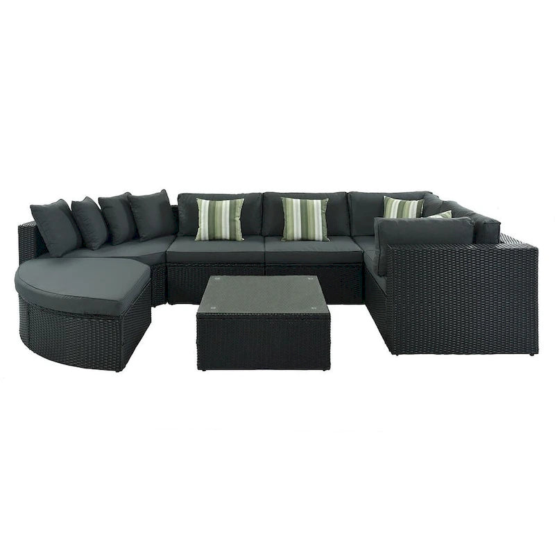 Set Divani da Esterno in Rattan da 7 Pezzi, Divano Chaise Longue in Rattan