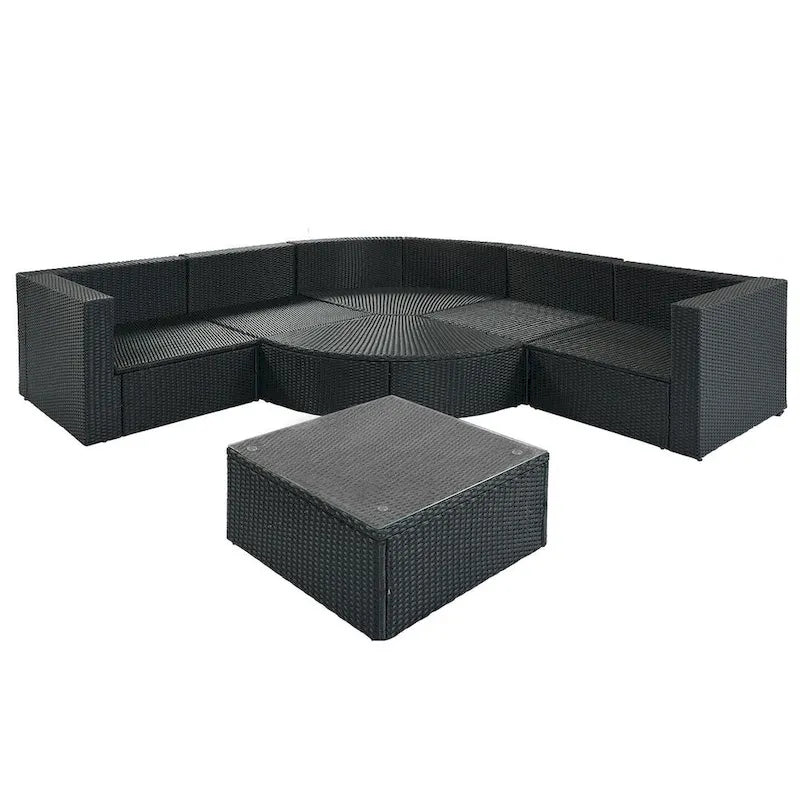 Set Divani da Esterno in Rattan da 7 Pezzi, Divano Chaise Longue in Rattan